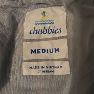 chubbies Palm Tree Swim Shorts - blue with Green Palms & Orange Drawstring